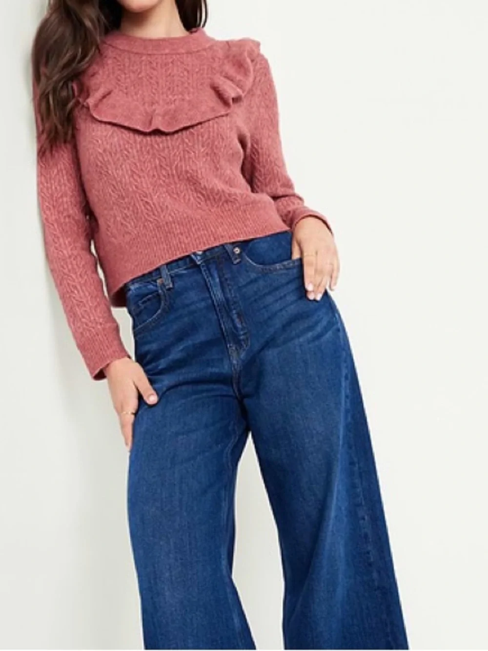 NWT Old Navy Wool-Blend Cropped Ruffle Sweater